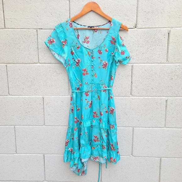 R13Deconstructed Babydoll Mini Dress in Light Blue Floral Size Medium